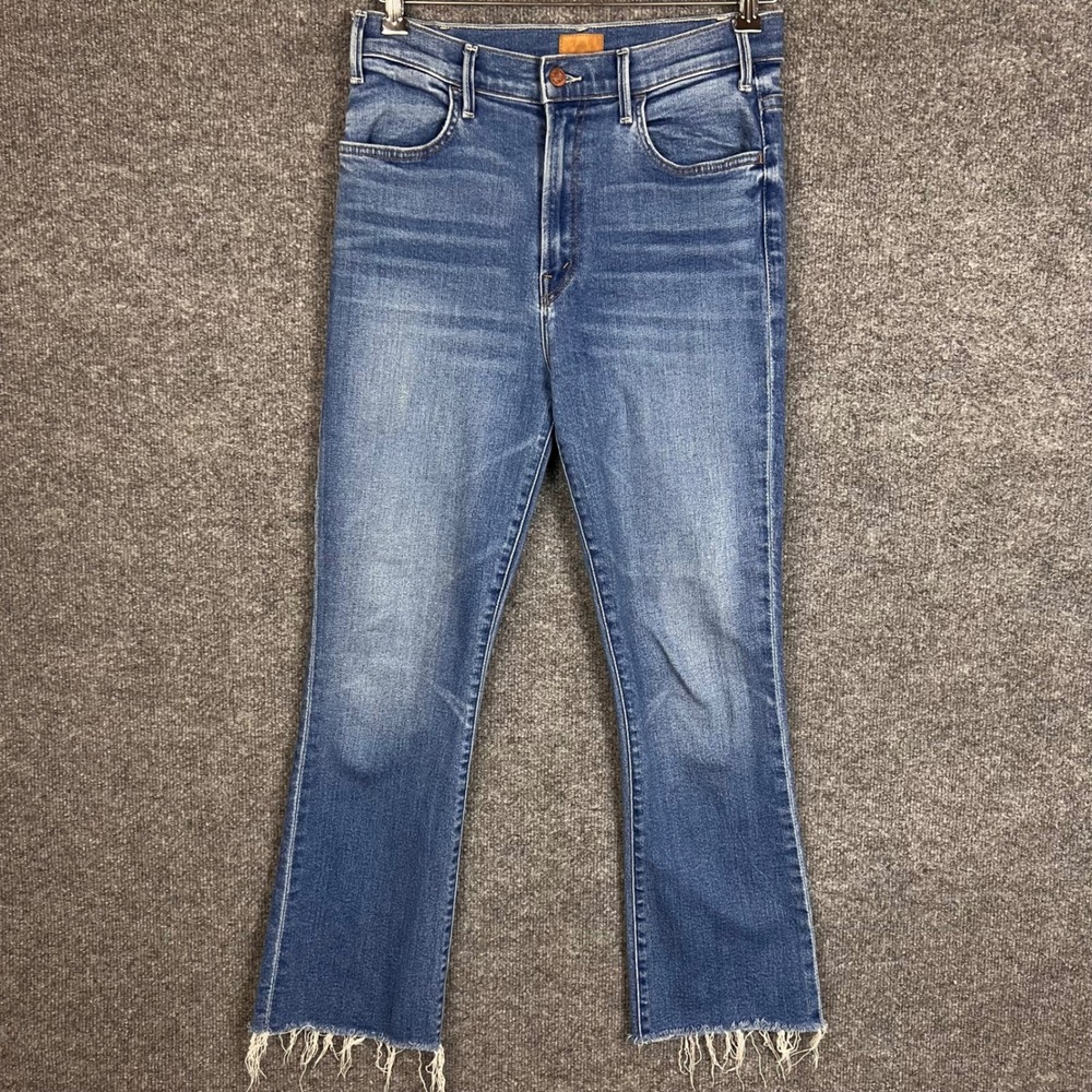 Mother The Hustler Ankle Fray Jeans Womens 29 Blue High Rise Flare
